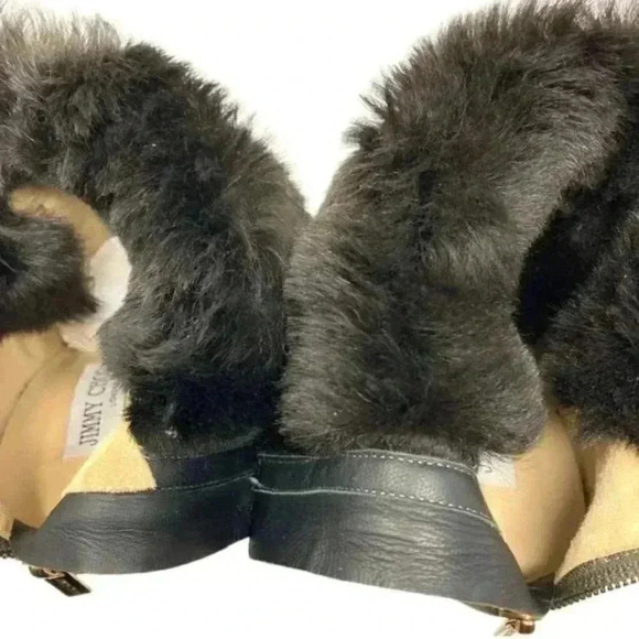 Jimmy Choo Gray Lamb Suede Faux Fur Anthracite Stiletto Ankle Boots  Size 8.5 - Picture 11 of 13